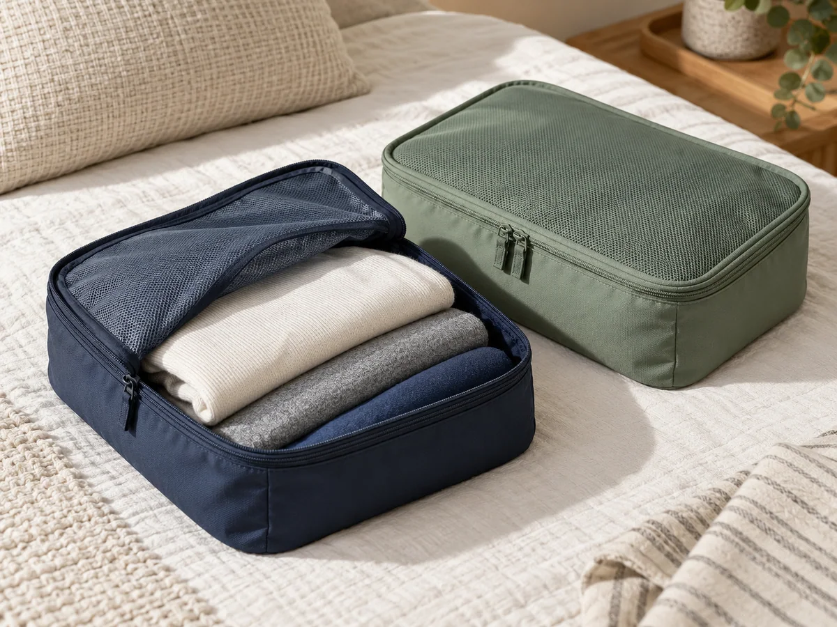 Travel packing cube — AI-generated concept, not a verified supplier photo