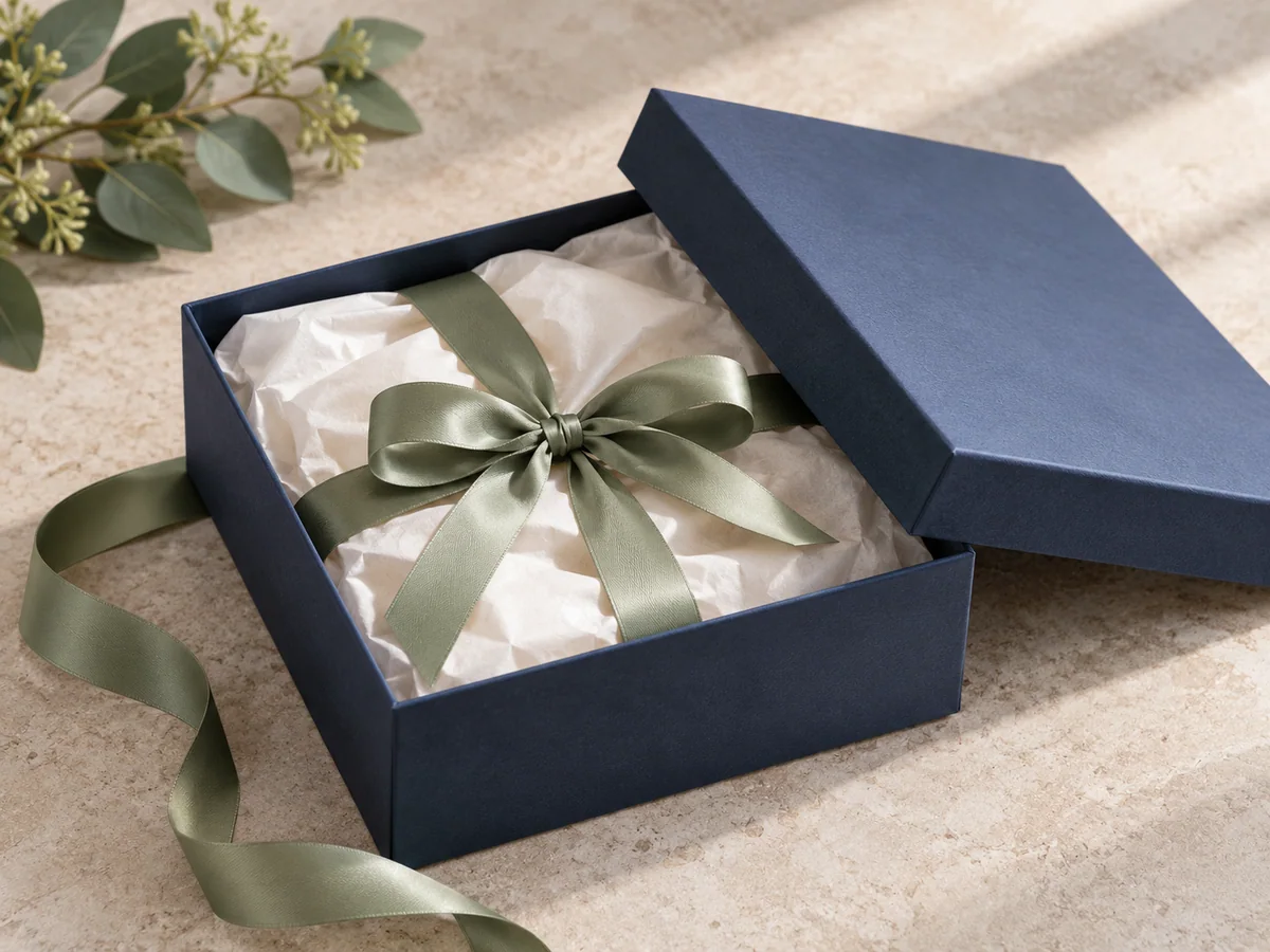 Gift presentation box — AI-generated concept, not a verified supplier photo
